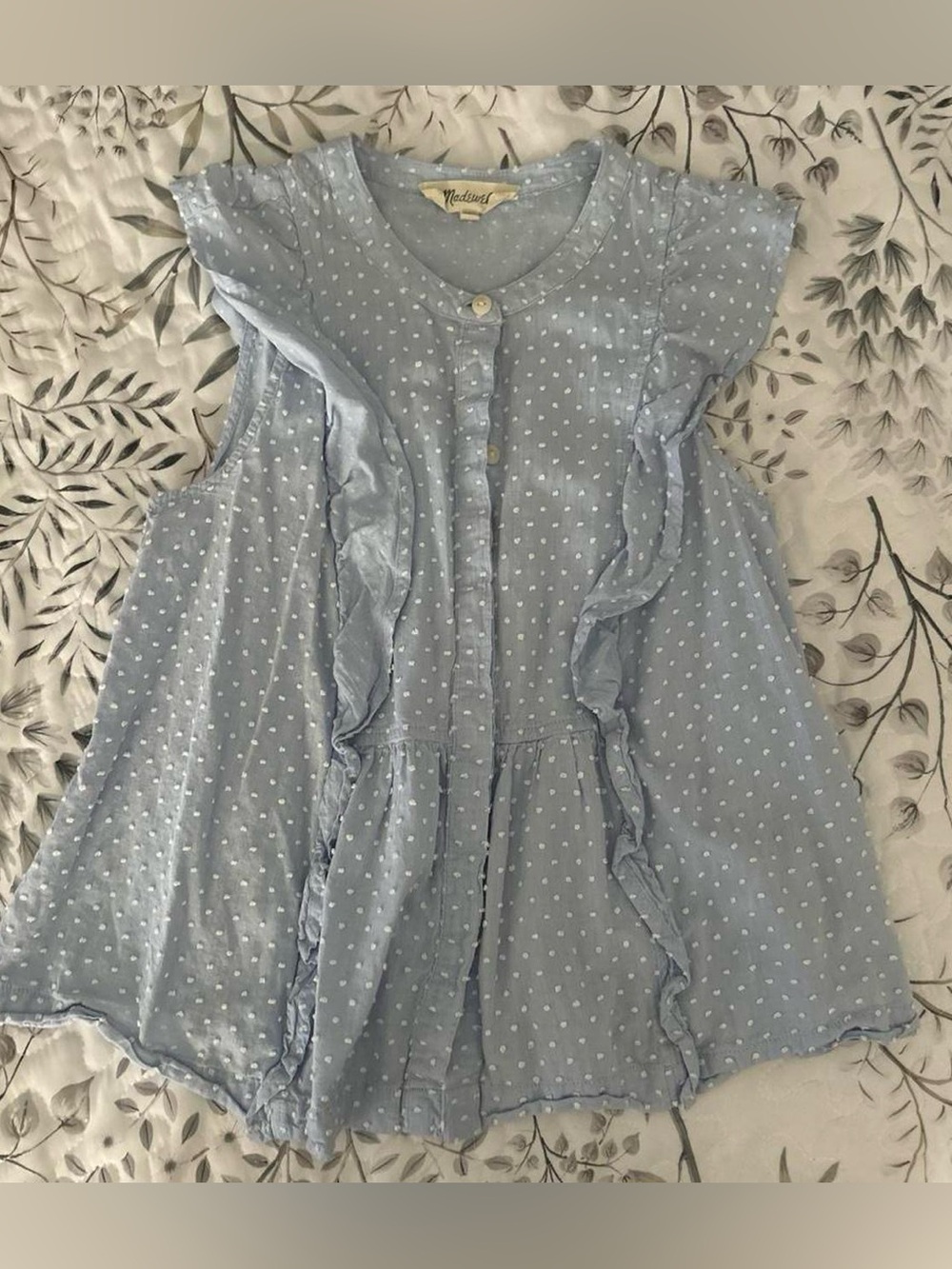 Madewell Light Blue Dot Ruffle Sleeveless Top